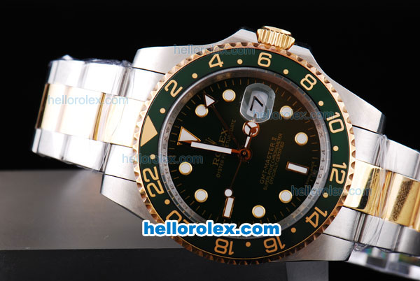 Rolex GMT-Master II Oyster Perpetual Automatic Two Tone with Green Bezel,Green Dial and White Round Bearl Marking-Small Calendar - Click Image to Close